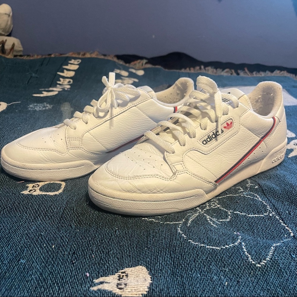 White adidas continental 80 white scarlet navy